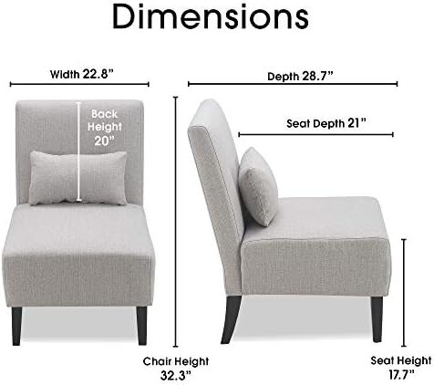 Serta Palisades Slipper Accent Chair, Modern Armless Design, Ideal for Smaller Spaces, Cushioned Seat and Back, Pebble Gray
