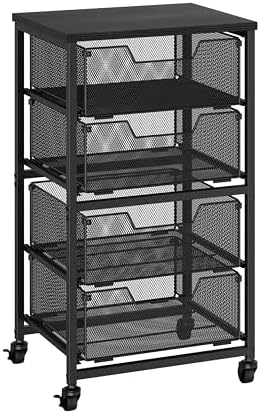 Rolling Cart with Drawers, 4-Drawer Storage Cart on Wheels with Wooden Top, Metal Utility Cart with Storage Drawers, Craft Storage Art Cart for Classroom, Office, Kitchen, Bedroom,Patent Pending