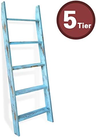 Blanket Ladders for the Living Room, Blanket Holder 5-Tier Blue
