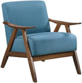 Lexicon Mid Century Modern Accent Chair with Solid Wood Frame in Walnut Finish, Upholstered Living Room Lounge Arm Chair, Thick and Comfy Innerspring Seat Cushion, Linen-Look Fabric, Blue