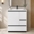 IRONCK 30-Inch Bathroom Vanity with Ceramic Sink, Modern (White) | Power Outlet | Freestanding | Divided storage | Hiddle Handle | Soft-Close Hinges