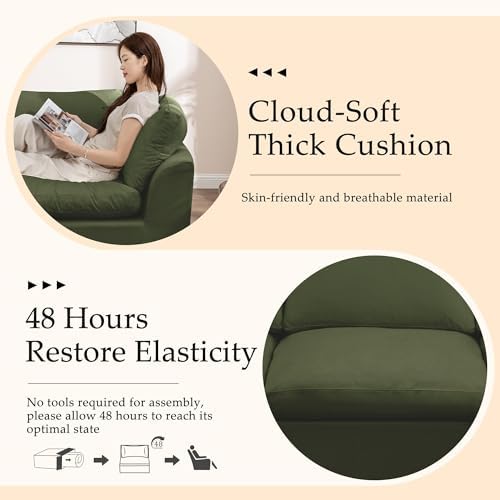 Korser 110" Cloud Boneless Couches for Living Room, Modern Modular Sectional Sofa with Ottoman, Sectional Cloud Couch with Comfy Deep Seats, Fluffy Chenille L-Shape Sofa Couch for Living Room, Green