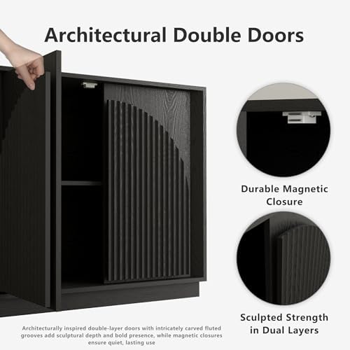 win2win 65" Sideboard Buffet Cabinet with Storage, Modular Credenza, Black