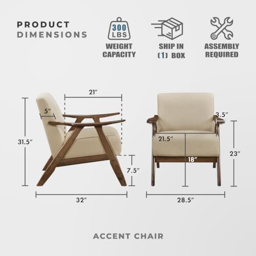 Lexicon Mid Century Modern Accent Chair with Walnut Wood Frame, Light Brown