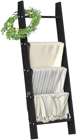 Blanket Ladders for the Living Room, Blanket Holder 5-Tier Black