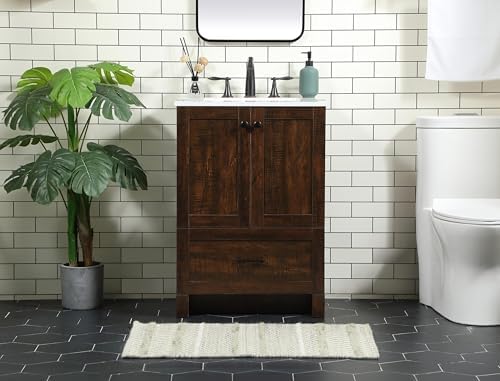 24" Pre-Assembled Bathroom Vanity with Sink, Engineered Wood, Ivory White Engineered Marble Countertop Attached, Single Rectangle Porcelain Sink, 1 Soft-Close Drawers, Expresso