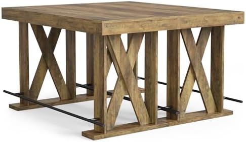 LITTLE TREE 63" Bar Table, Pub Table with Metal Footrest (Rustic Brown,2)
