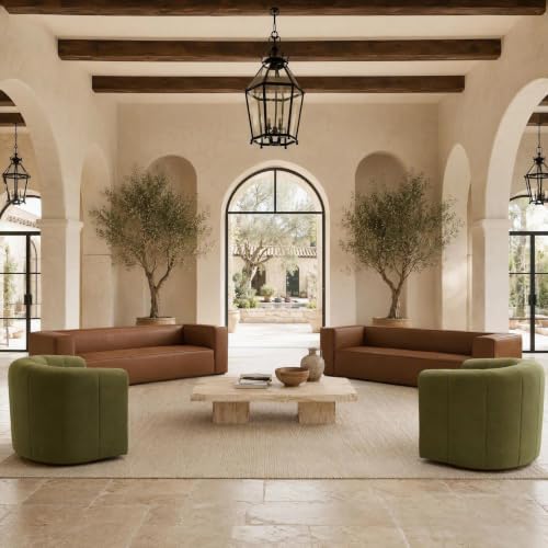 4-Piece Living Room Set, 2 Leather Sofas + 2 Swivel Chairs