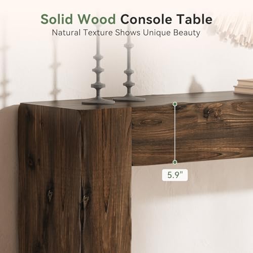 Solid Wood Console Table, 63-Inch Farmhouse Sofa Table Behind Couch for Entryway, Living Room, Foyer, Easy Assembly (Dark Brown)