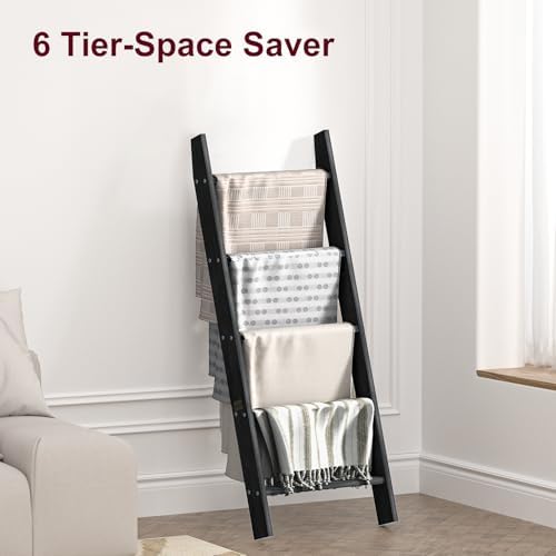 Blanket Ladders for the Living Room, Blanket Holder 5-Tier Black