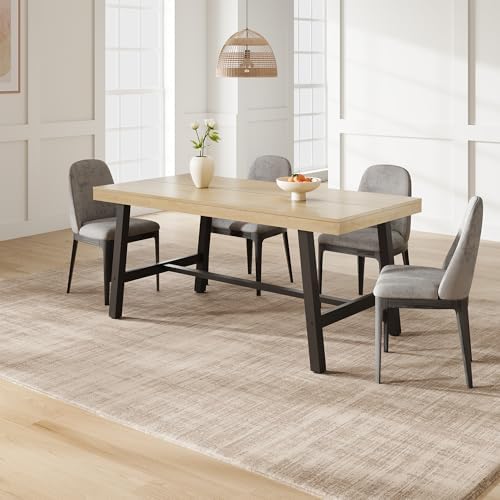 Garvee 63" Industrial Kitchen Table, 6 Seater Dining Table, Natural