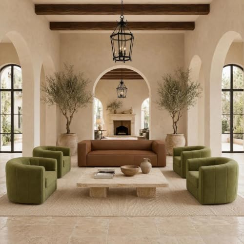5-Piece Living Room Set, Faux Leather Sofa + 4 Swivel Chairs