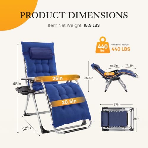 NEWBULIG Zero Gravity Chair, Folding Patio Recliner with Cup Holder Trays