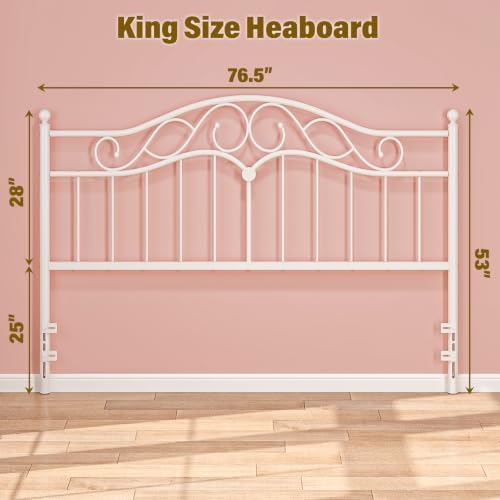Weehom King Size Headboard Only, Vintage Metal Headboard for King Bed White