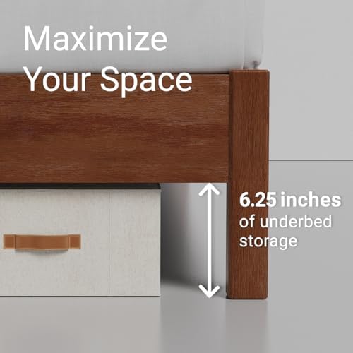 LIFEMENT Signature Wood Platform Bed Frame with Headboard, Essential, Noise Free, Under Bed Storage, No Box Spring Needed, Easy Assembly (Cherry, Twin)