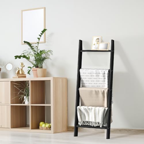 Blanket Ladders for the Living Room, Blanket Holder 5-Tier Black