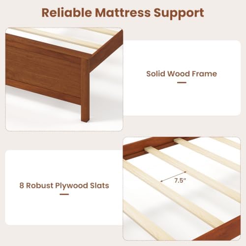 GIANTEX Twin Size Wooden Bed Frame with Headboard, Wood Slat Support