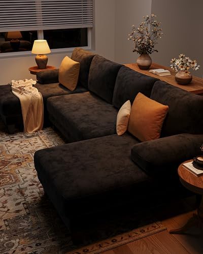 U-Shaped Sectional Couches for Living Room | 112 Inch Modern Sectional Couch | Chenille Sofa with Double Chaise for Apartment Black