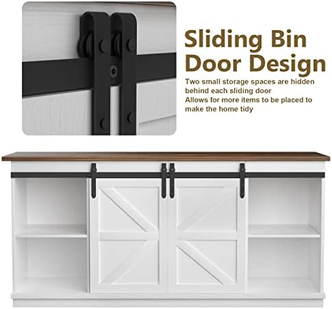 JUMMICO TV Stand for 65 Inch TV, Sliding Barn Doors, Bright White