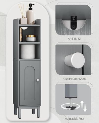 Hzuaneri Bathroom Storage Cabinet, Small Corner Floor Cabinet | Narrow Toilet Paper Holder, Bathroom Organizer with Adjustable Shelf, 2 Doors, for Small Spaces, Gray BC08221GR