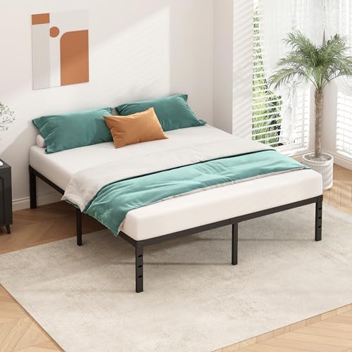 HLIPHA Metal Platform Bed Frame 18 Inch Tall,No Box Spring Needed,Queen Size Bed with Heavy Duty Strong Support Slats,Easy to Assemble,Black