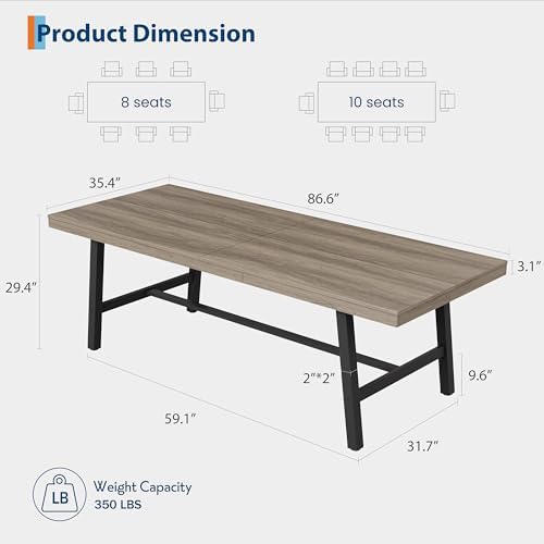Garvee 87" Sturdy Dining Table, Wood Top Large Kitchen Table, Grey Walnut