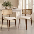UVV Dining Chairs Set of 2, Metal Kitchen Chairs with Modern Fabric Upholstered for Dining Room, Beige Rattan