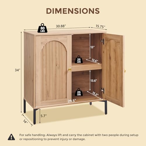 IFGET 92.63" W Modern Arched Sideboard Buffet Cabinet with Storage, Natural