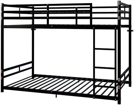 Bellemave Twin Over Twin Bunk Beds, Metal Floor Bunk Bed Frame with Ladder and Full-Length Guardrail for Kids, Adults, Black