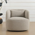 KINWELL 34" W Sherpa Swivel Barrel Accent Chair with Pillow, Taupe Gray