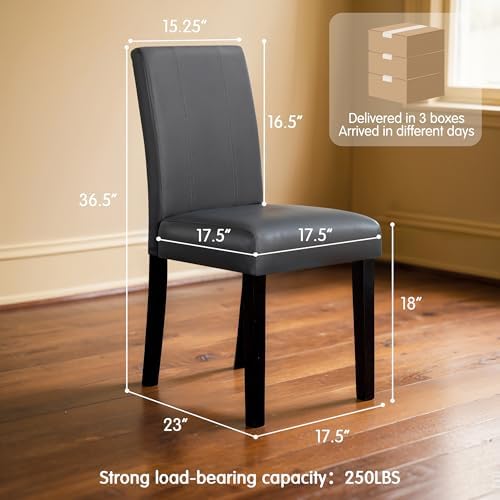 CHUN YI Dining Chairs Set of 6, Faux Leather Dining Room Chairs, Upholstered Modern Kitchen Parsons Chairs for Dining Room with Sturdy Wood Legs, Grey (Only Chairs)