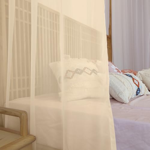 Linentalks Canopy Bed Curtains for King, Queen, Full and Twin Bed, 4 Corner Bed Canopies & Drapes, Four Poster Bed Canopy Curtains Beds, Sheer Curtains for Canopy Bed Drapes, Champagne