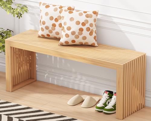 Bamboo Dining Bench, 35'' Slatted Design Entryway Bench, Natural