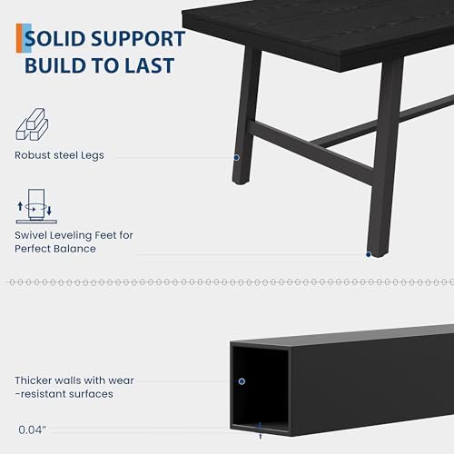 Garvee 79" 8-10 Person Dining Table, Industrial Kitchen Table, Black