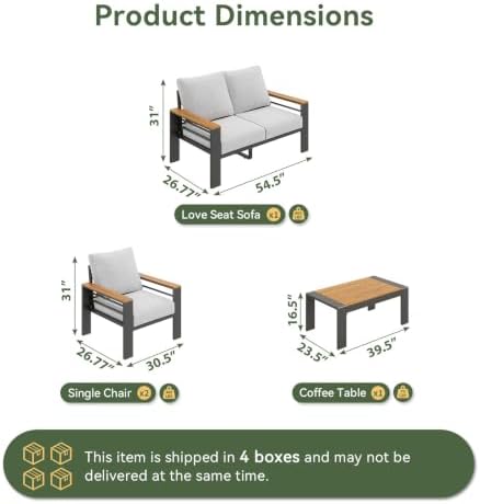 Aoxun Patio Furniture Set, Aluminum Outdoor Furniture with Oversized Seats