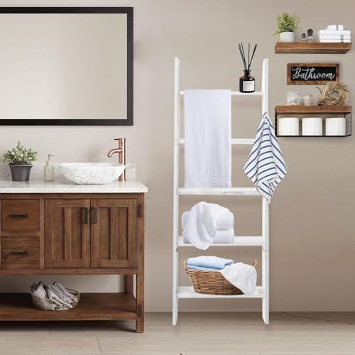 Blanket Ladders for the Living Room, Blanket Holder 5-Tier White