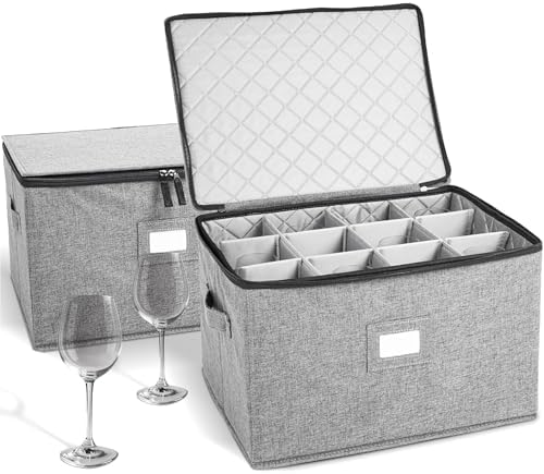 storageLAB Wine Glass Storage Cases | Hard Shell Felt Dividers | 2 Pack