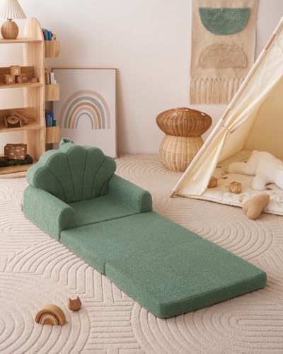 Blissful Diary Foldable Kids Couch, 2-in-1 Kids Sofa Chair, Green Shell