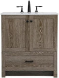 30" Pre-Assembled Bathroom Vanity with Sink, Engineered Wood, Ivory White Engineered Marble Countertop Attached, Single Rectangle Porcelain Sink, 1 Soft-Close Drawers, Weathered Oak