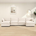 ROWHY 148'' Modular Sectional Cloud Couch with 2 Movable Ottomans, Oversized 6 Seat Modern Corduroy Sofas, Deep Seat U Shaped Couch for Living Room Bedroom Apartment, Beige