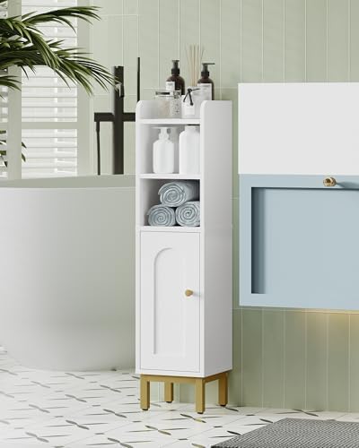 Hzuaneri Bathroom Storage Cabinet, Small Corner Floor Cabinet | Narrow Toilet Paper Holder, Bathroom Organizer with Adjustable Shelf, 2 Doors, for Small Spaces, White BC08203X