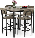 GIANTEX 5-Piece Dining Table Set W/Counter Height Table & 4 Bar Stools, Modern Kitchen Dining Set W/Footrest & Backrest, Space-Saving Dinette Set for Pub, Dining Room, Restaurant (Black Oak)