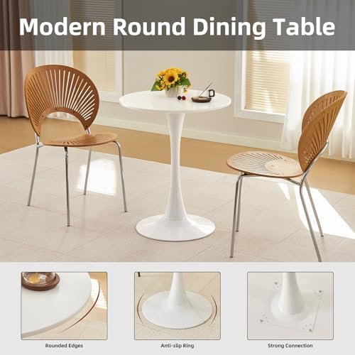 Round Dining Table, 24" Circle Tulip Table with Thickened Tabletop & Metal Pedestal, Mid Century Modern Bistro Table for Kitchen, Small Places, Living Room, Cafe (White)