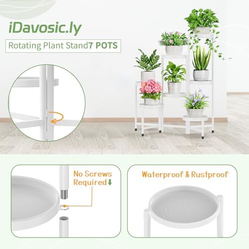iDavosic.ly Plant Stand Indoor Outdoor, 7 Tier Metal Corner Shelf, White