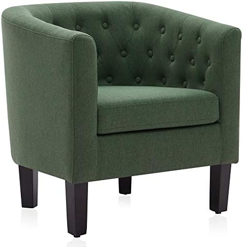 BELLEZE Green Accent Chairs for Living Room, Elegant Arm Chair Upholstered Tufted Barrel Chair Club Chair for Bedroom with Sturdy Legs and Linen Fabric - Berlinda (Green)