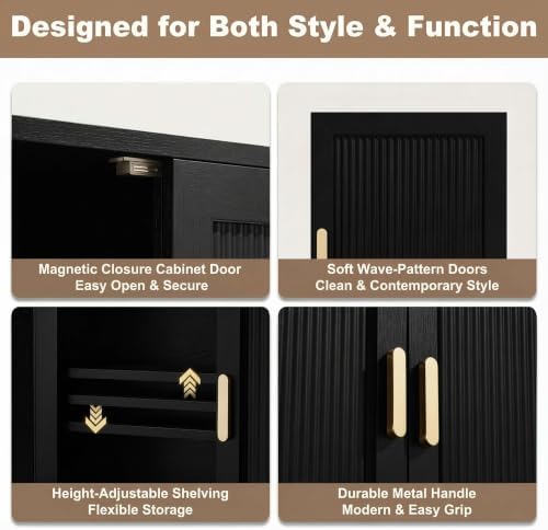 INNOD Bathroom Storage Cabinet, Over The Toilet Storage Cabinet, Medicine Cabinet with Adjustable Wood Shelf & Doors for Laundry Room & Kitchen & Living Room(Black)