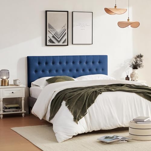 Upholstered Headboard California King, Adjustable Height 37''- 51'', Blue