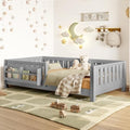 Bellemave Twin Size Montessori Floor Bed with Rails and Slats, Twin Size Floor Bed with Bookshelf and Fence, Low Profile Montessori Beds Frame for Girls, Boys, White