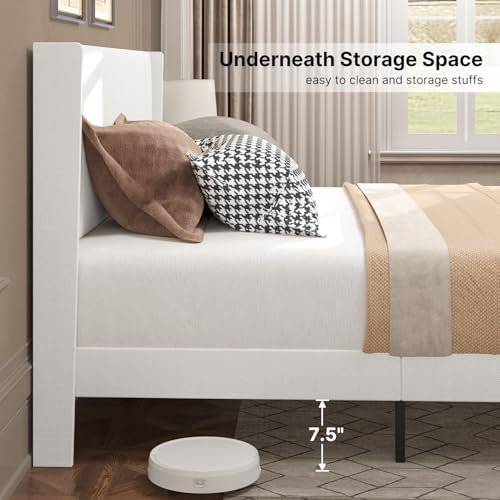 Gizoon Full Bed Frame with Wingback Headboard, Upholstered Platform Bed