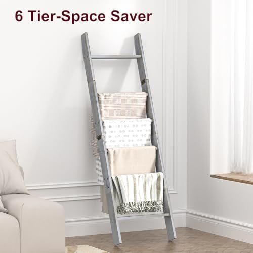 Blanket Ladders for the Living Room, Blanket Holder 6-Tier Grey